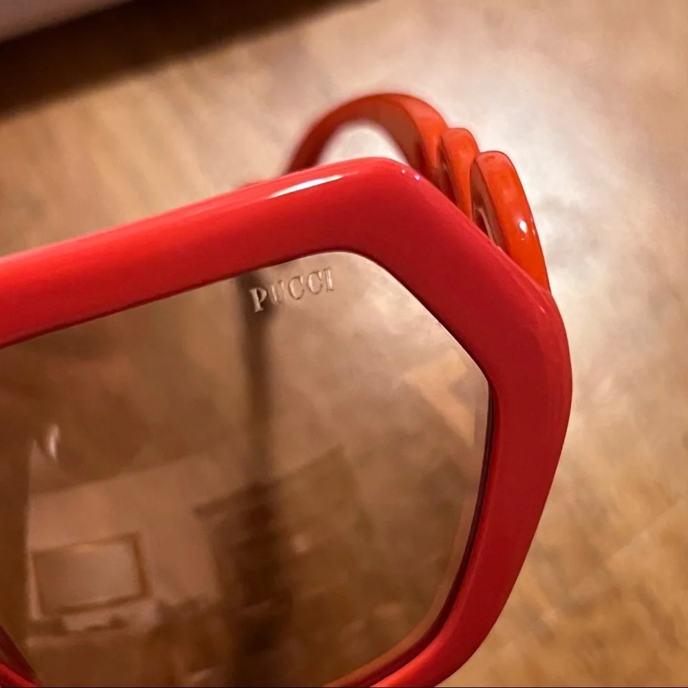 Authentic Emilio Pucci 59mm Geometric Sunglasses Shiny Orange/Mirror Lens - Picture 10 of 17